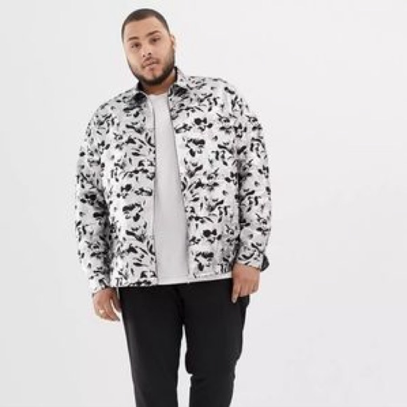 ASOS Other - ASOS Edition Silver Metallic Shiny Black Floral Zip Shirt Jacket 2XL XXL 3XL